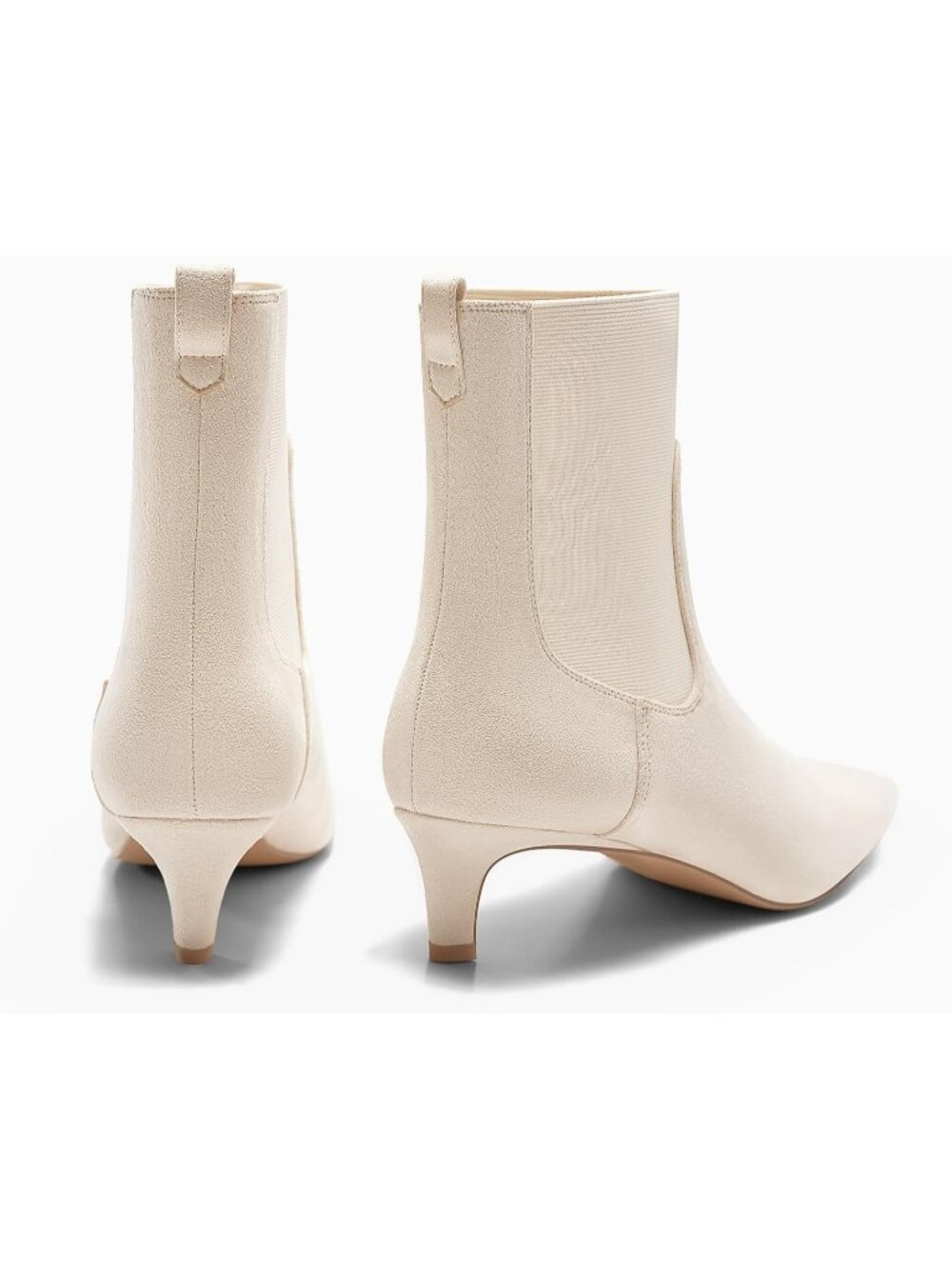 Women's Beige Rubber Low Kitten Pointed Toe Slip On Elastic Ankle Booties - Picture 5 of 6